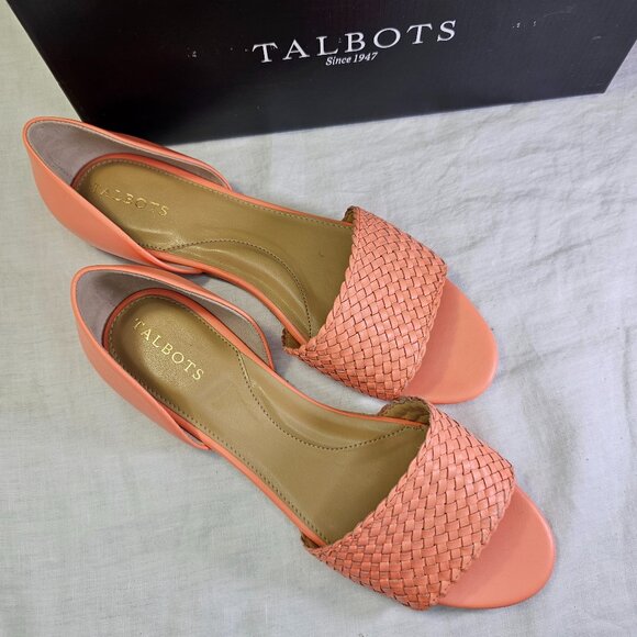 Talbots Leona WovenLeather Slip On Sandals 8.5M Sunlit Coral